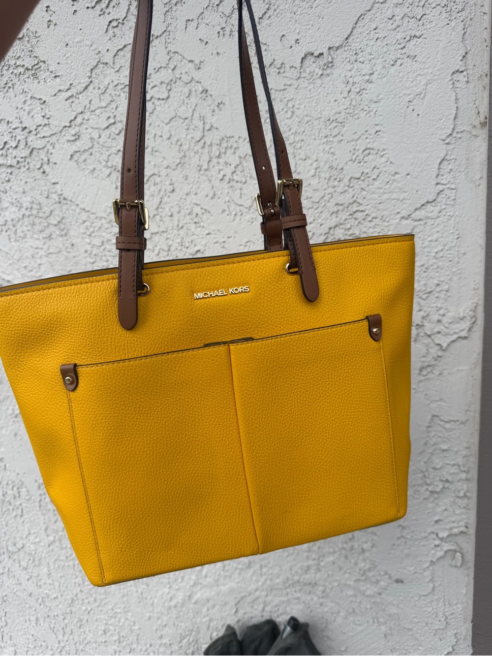 Michael Kors Yellow Leather Tote with Brown Straps